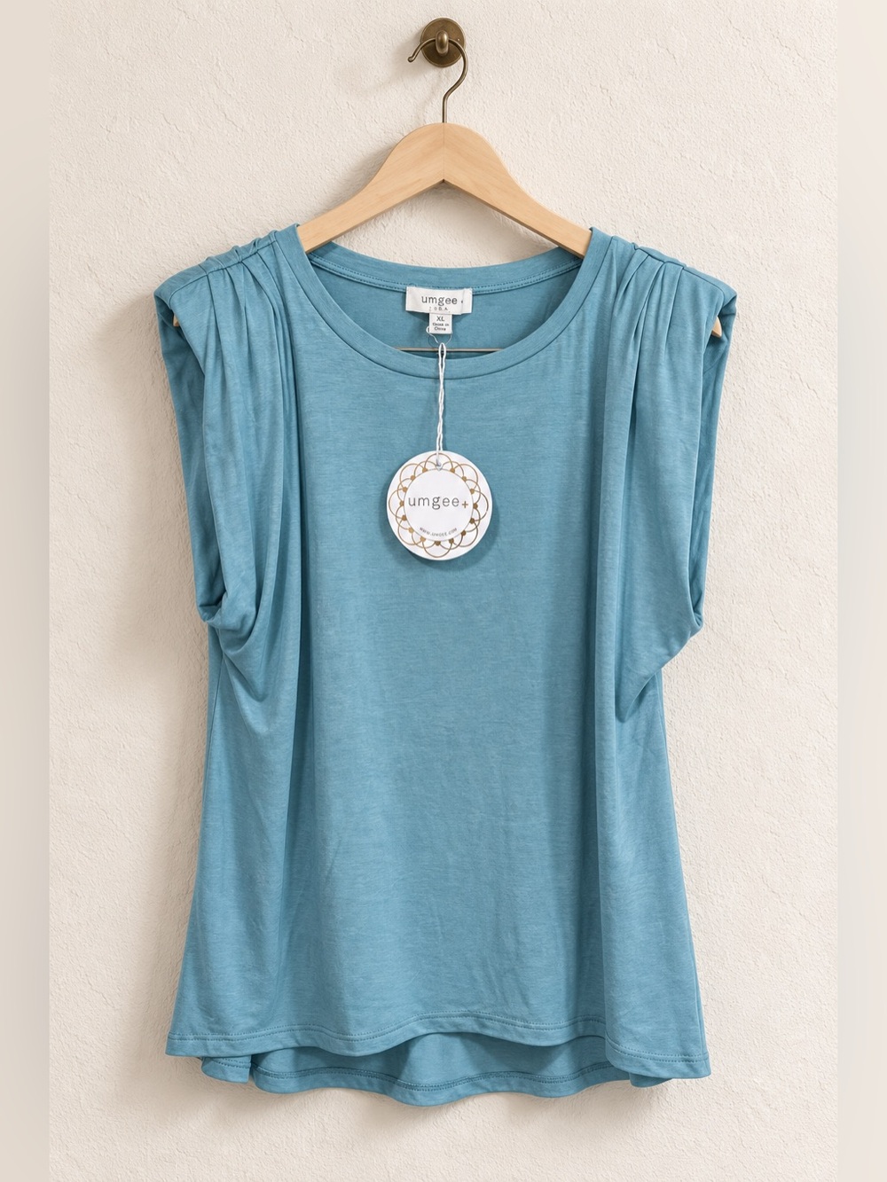 Umgee Padded Shoulder Pleated Muscle Tee XL and Plus size 1X NWT Aqua Teal